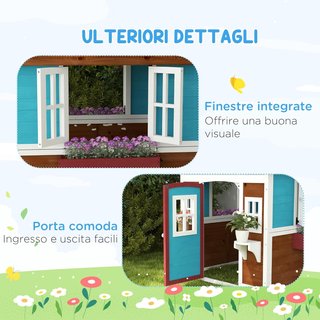Casa para Niños 3-8 Años Con Macetas, Techo Inclinable Y Jardineras, Casa De Jardín para Niños de Madera de Abeto, 114X126.4X135 Cm, Multicolor