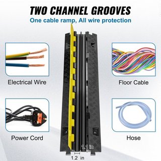 Rampas de Protección de Cables, 91.8x25x4.3 cm 2 Canales, Capacidad de 9979 kg/eje, Cubierta de Cable de TPU Pesada, Rampas de Protección de Mangueras, Bache de Tráfico con Tapa Abatible de TPR, p...