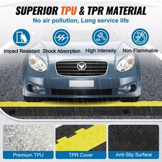 Rampas de Protección de Cables, 91.8x25x4.3 cm 2 Canales, Capacidad de 9979 kg/eje, Cubierta de Cable de TPU Pesada, Rampas de Protección de Mangueras, Bache de Tráfico con Tapa Abatible de TPR, p...