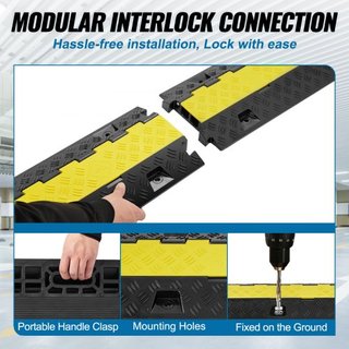Rampas de Protección de Cables, 91.8x25x4.3 cm 2 Canales, Capacidad de 9979 kg/eje, Cubierta de Cable de TPU Pesada, Rampas de Protección de Mangueras, Bache de Tráfico con Tapa Abatible de TPR, p...