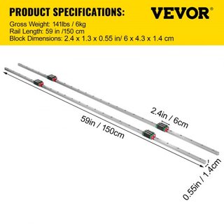 2X Riel de Guía Lineal de 15-1500mm con 4 Piezas de Bloque de Cojinete de Carro
