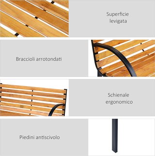 Banco in Legno 2 Posti, Banco da Esterno, Giardino, Balcone o Terrazza 122X60X83Cm, Nero e Color Legno
