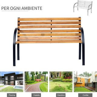 Banco in Legno 2 Posti, Banco da Esterno, Giardino, Balcone o Terrazza 122X60X83Cm, Nero e Color Legno