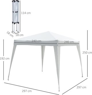 Gazebo Pieghevole 2,4x2,4 M Pop up con Borsa di Trasporto, Gazebo da Giardino con Struttura in Acciaio e Oxford, Protezione UV, per Feste, Bianco