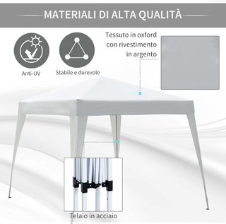Gazebo Pieghevole 2,4x2,4 M Pop up con Borsa di Trasporto, Gazebo da Giardino con Struttura in Acciaio e Oxford, Protezione UV, per Feste, Bianco