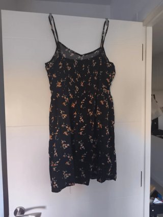 Vestido Veraniego Negro con Flores Naranja