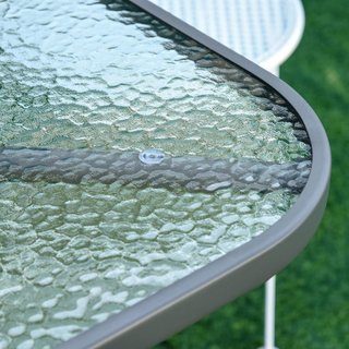 Tavolo da Giardino con Foro per Ombrellone, Mobili da Esterno in Metallo e Vetro 120X80X70Cm Grigio