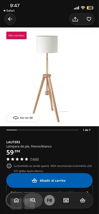 Lampara de pie Lauters Ikea en perfecta condicion