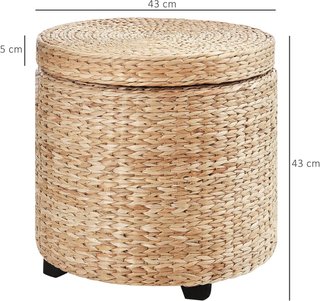 Pouf Contenitore Rotondo con Rivestimento, in Rattan Lepironia, Pouf con Contenitore, Poggiapiedi, Tavolino da Salotto, Stile Boho, Ø43X43Cm, Cachi