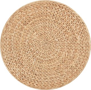Pouf Contenitore Rotondo con Rivestimento, in Rattan Lepironia, Pouf con Contenitore, Poggiapiedi, Tavolino da Salotto, Stile Boho, Ø43X43Cm, Cachi