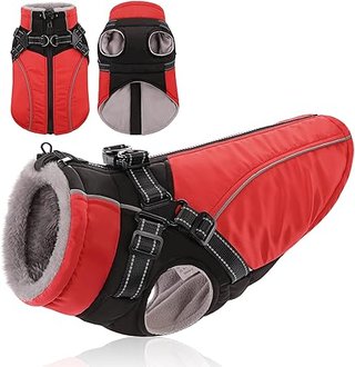 Chaqueta de Invierno para Perros con Arnés talla L - Abrigo con Forro Polar, Cremallera Trasera y Pr