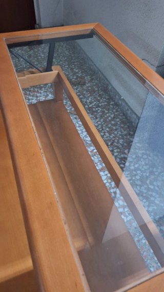 Mesa auxiliar madera y cristal elevable