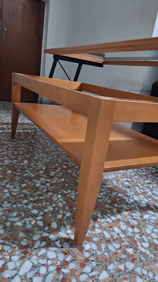 Mesa auxiliar madera y cristal elevable