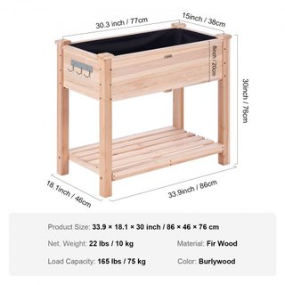 Cama de Jardín Elevada, Caja de Plantas de Madera de 33.9 x 18.1 x 30 pulgadas, Cajas de Plantación Elevadas con Patas, para Cultivar Flores/Vegetales/Hierbas en Patio/Jardín/Balcón, Color Madera ...