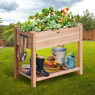 Cama de Jardín Elevada, Caja de Plantas de Madera de 33.9 x 18.1 x 30 pulgadas, Cajas de Plantación Elevadas con Patas, para Cultivar Flores/Vegetales/Hierbas en Patio/Jardín/Balcón, Color Madera ...