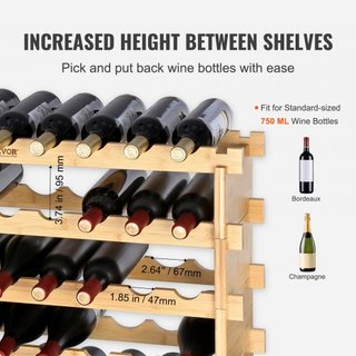 Soporte para Vino Modular Apilable de 72 Botellas Estante de Madera de Bambú 8 Niveles