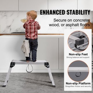 Plataforma de Trabajo Plegable, Capacidad de Carga de 330 lbs, Escalera de Aluminio para Yeso, Banco de Trabajo Pesado con Pies Antideslizantes, Ideal para Lavar Vehículos, Limpiar, Pintar, Decorar