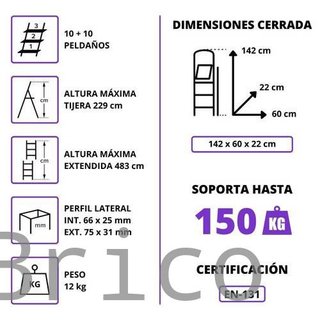Escalera Telescópica Aluminio 5+5 Pestaña