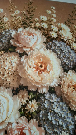 Lámina Decorativa Flores Beige y Azul