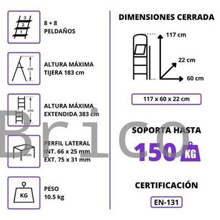 Escalera Telescópica Aluminio 4+4 Pestaña