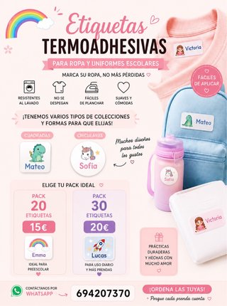 Etiquetas Termo Adhesivas Ropa y Uniformes Escolar