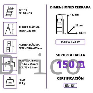 Escalera Telescópica Aluminio 5+5 Pestaña