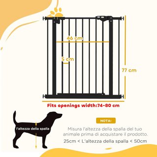 Puerta para Perros y Mascotas Domésticas con 2 Extensiones, Ancho Ajustable Hasta 80 cm, Cancel de Perros con Fijación a Presión Sin Agujeros y Cierre Automático, Negro