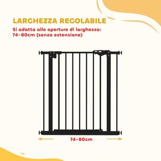 Puerta para Perros y Mascotas Domésticas con 2 Extensiones, Ancho Ajustable Hasta 80 cm, Cancel de Perros con Fijación a Presión Sin Agujeros y Cierre Automático, Negro