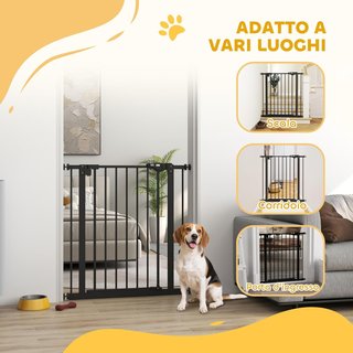 Puerta para Perros y Mascotas Domésticas con 2 Extensiones, Ancho Ajustable Hasta 80 cm, Cancel de Perros con Fijación a Presión Sin Agujeros y Cierre Automático, Negro