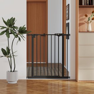 Puerta para Perros y Mascotas Domésticas con 2 Extensiones, Ancho Ajustable Hasta 80 cm, Cancel de Perros con Fijación a Presión Sin Agujeros y Cierre Automático, Negro