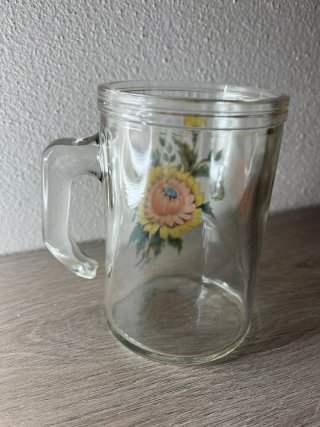Boccale vintage fiori vetro