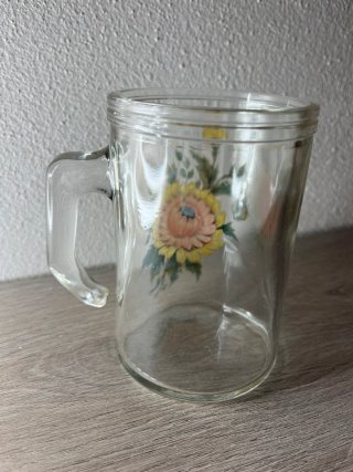 Boccale vintage fiori vetro