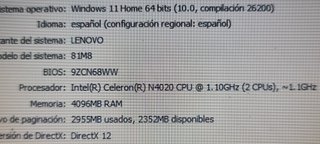 PORTATIL LENOVO 11,6"-4GB RAM-SSD 128 GB-W 11