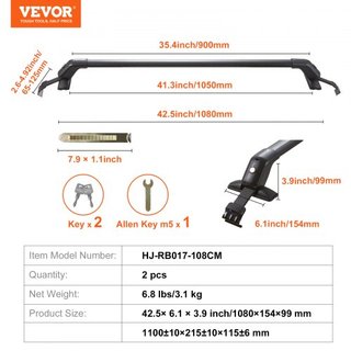 Barras Transversales de Techo Universales, Barras Transversales de Techo de Aluminio, Se Adaptan a Techos sin Rieles Laterales, Capacidad de Carga de 70.3 kg, Barras Transversales Ajustables para ...