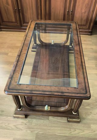 Mesa de centro cristal y madera 120x65
