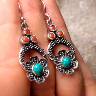 Pendientes Plata 925 Coral y Turquesa