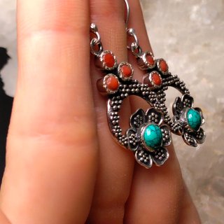 Pendientes Plata 925 Coral y Turquesa