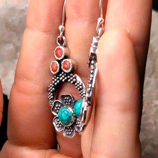 Pendientes Plata 925 Coral y Turquesa