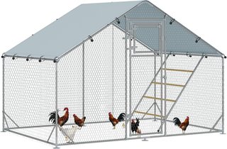 Gallinero para Gallinas de Exterior, 3X2X2 M 6 M² Recinto para 6-8 Gallinas en Acero Galvanizado, Jaula para Pollos con Techo Impermeable Anti-Uv Comedero Cerradura para Pequeños Animales Conejos ...