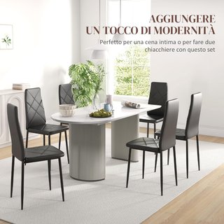 Set di 6 Sedie da Pranzo in Pelle Sintetica, Sedie da Cucina con Schienale Alto con Cuciture a Diamante e Gambe in Acciaio, Sedie Moderne per Cucina, Camera da Letto, Ufficio e Soggiorno, Nero