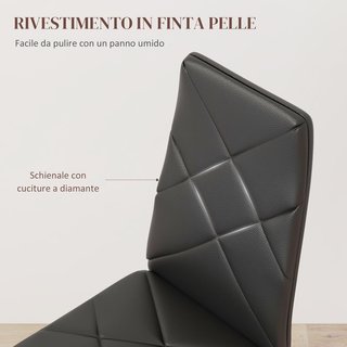 Set di 6 Sedie da Pranzo in Pelle Sintetica, Sedie da Cucina con Schienale Alto con Cuciture a Diamante e Gambe in Acciaio, Sedie Moderne per Cucina, Camera da Letto, Ufficio e Soggiorno, Nero