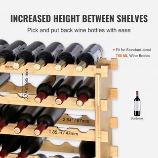 Estante de Vino Modular Apilable de 48 Botellas de Madera de Bambú 6 Niveles