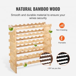 Estante de Vino Modular Apilable de 48 Botellas de Madera de Bambú 6 Niveles