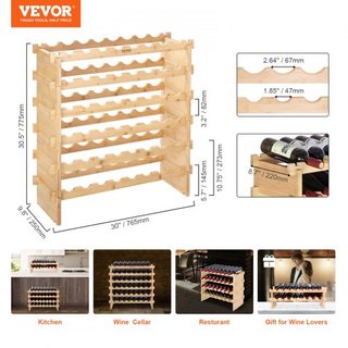 Estante de Vino Modular Apilable de 48 Botellas de Madera de Bambú 6 Niveles