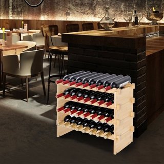 Estante de Vino Modular Apilable de 48 Botellas de Madera de Bambú 6 Niveles