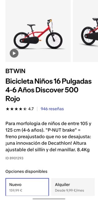 Bicicleta infantil Decathlon 3-6 años