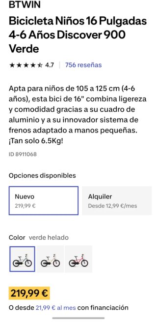 Bicicleta infantil Decathlon 3-6 años