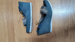 Sandalias cuña mujer azul y plata talla 38