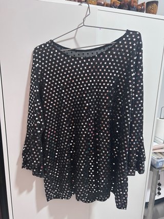 Blusa lentejuelas negra y plateada talla única