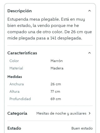 Mesa cocina plegable 2 hojas madera